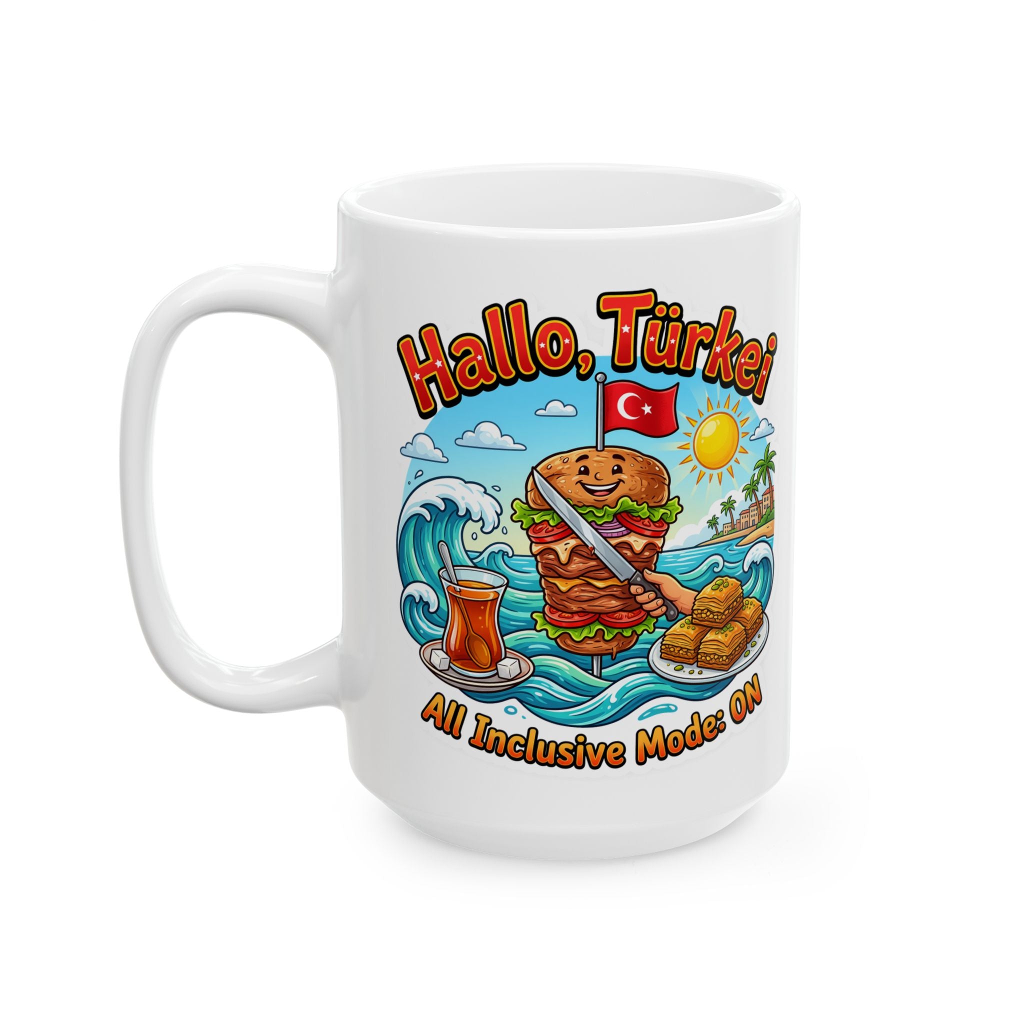 Turkey Travel Mug – Tropical Waves & Plate Lunch Ceramic Coffee Cup (11oz, 15oz)