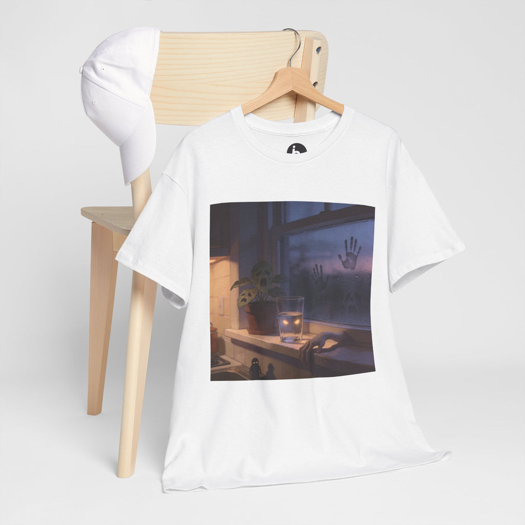 Stimmungsvolles Twilight-Fenster T-Shirt – Cozy Sunset Grafik-Shirt