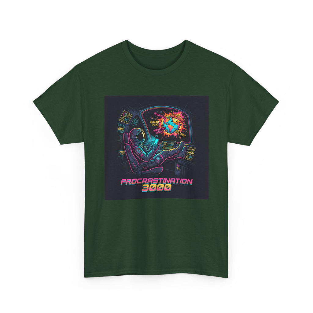 Procrastination 3000 Tee — Retro Futuristic Space Humor T-Shirt