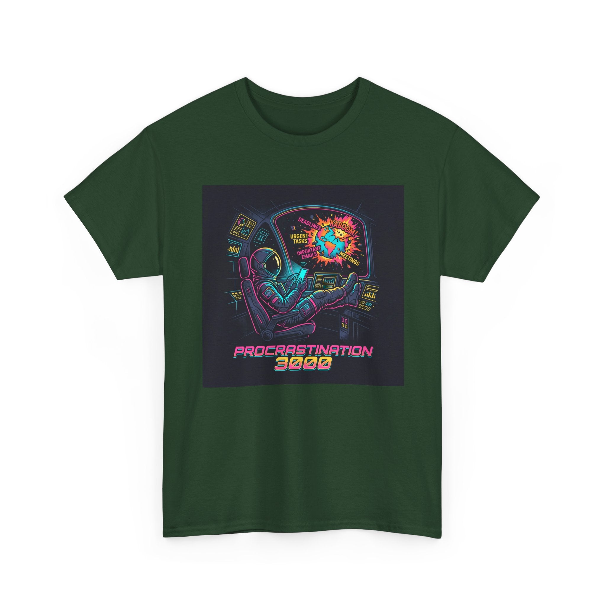 Procrastination 3000 Tee — Retro Futuristic Space Humor T-Shirt