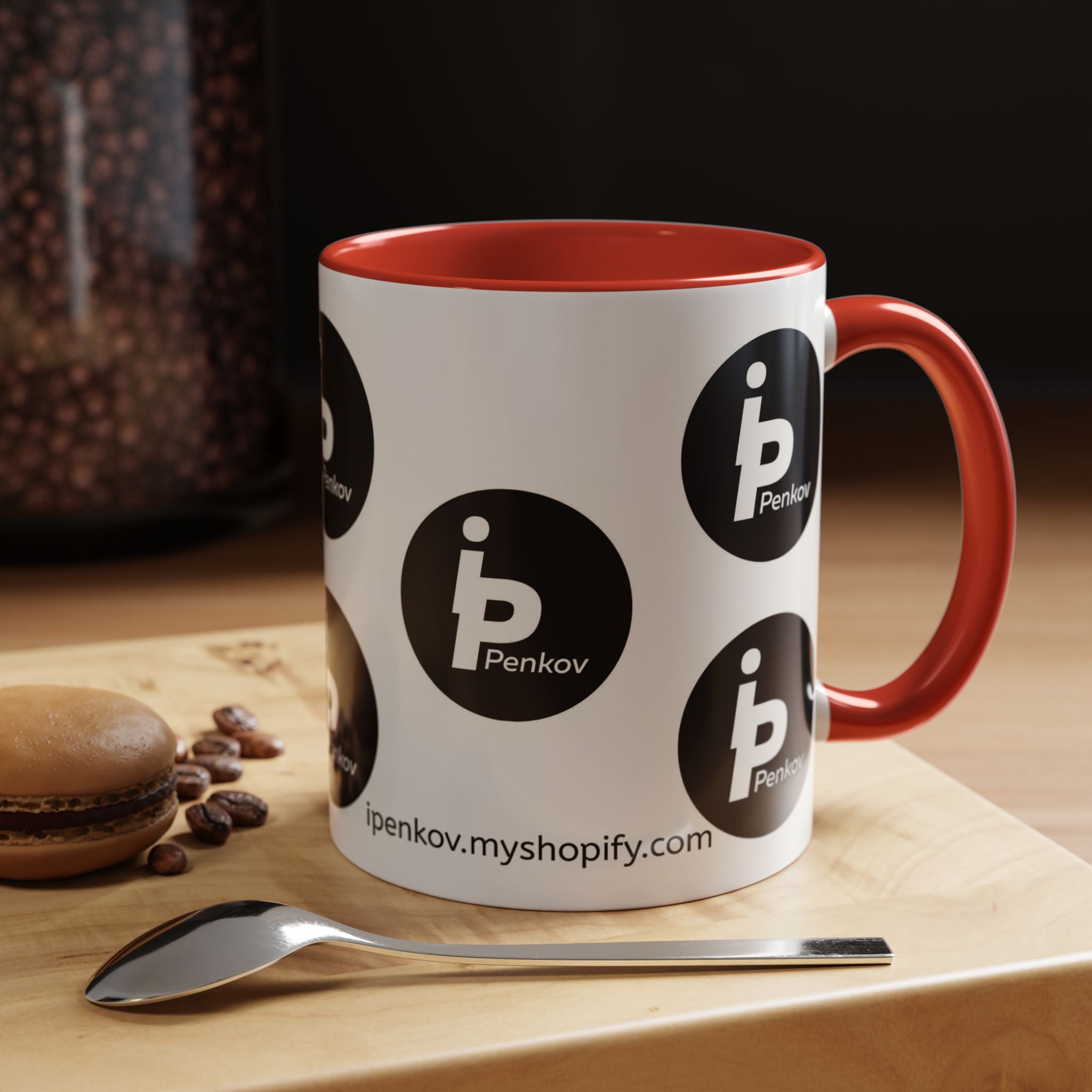 Kaffeetasse mit Logo-Muster-Akzent – IPenkov-Keramiktasse (11/15 oz)