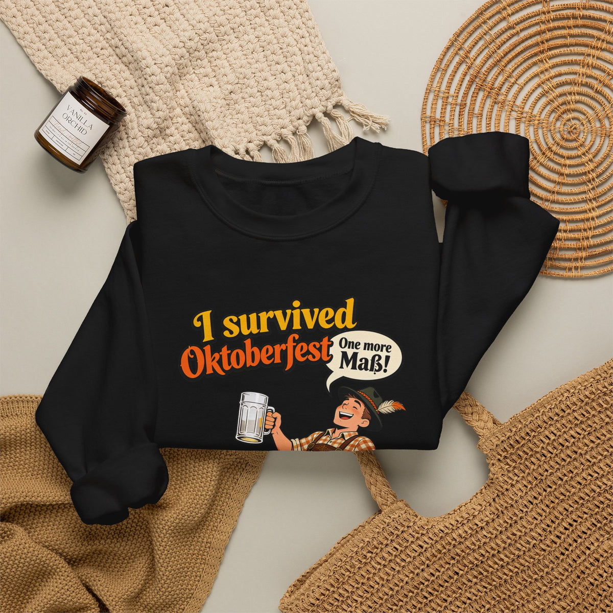 Oktoberfest 2026 Sweatshirt – "I Survived Oktoberfest" Vintage Beer Crewneck