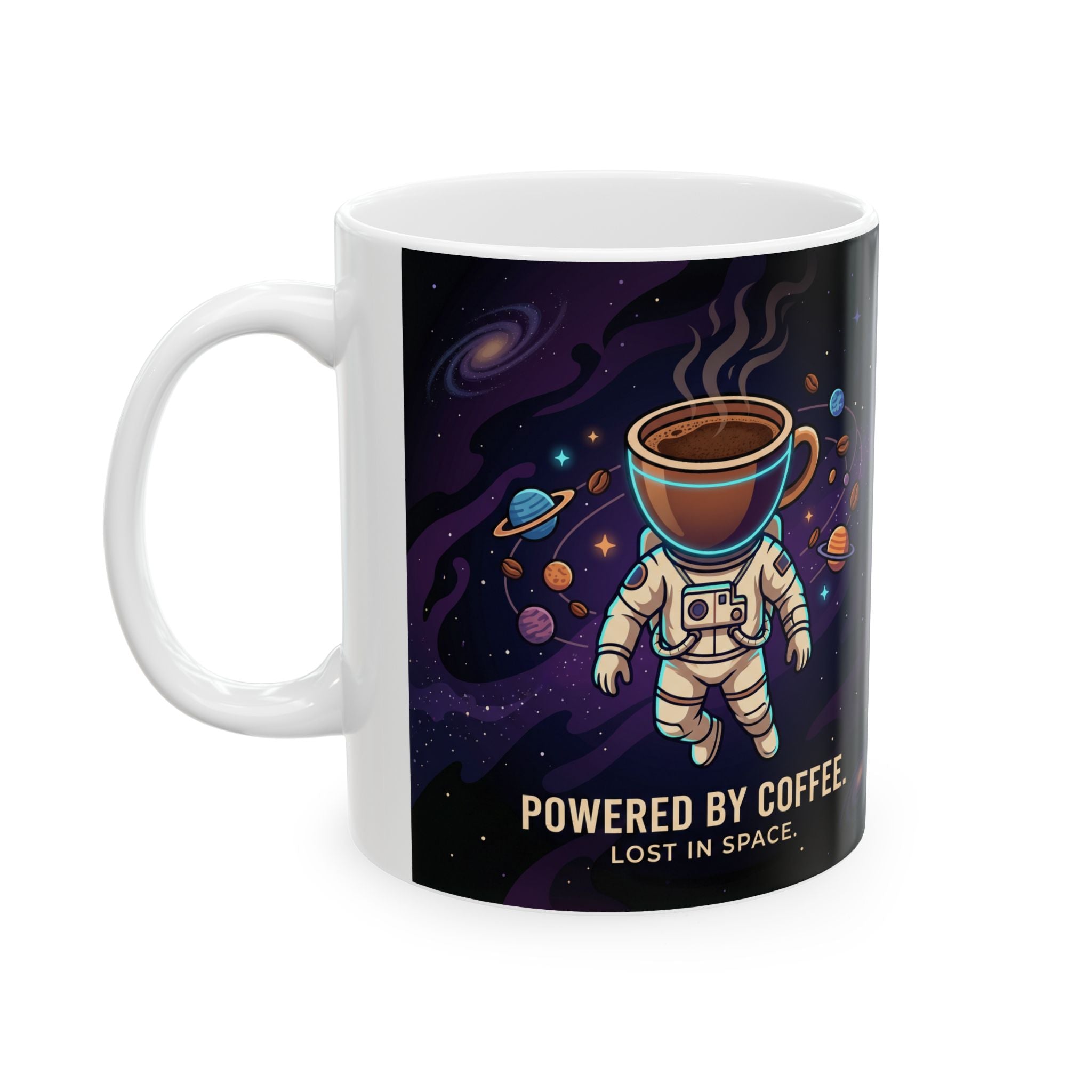 Astronaut Coffee Mug — "Powered by Coffee" Space Ceramic Mug (11oz & 15oz)