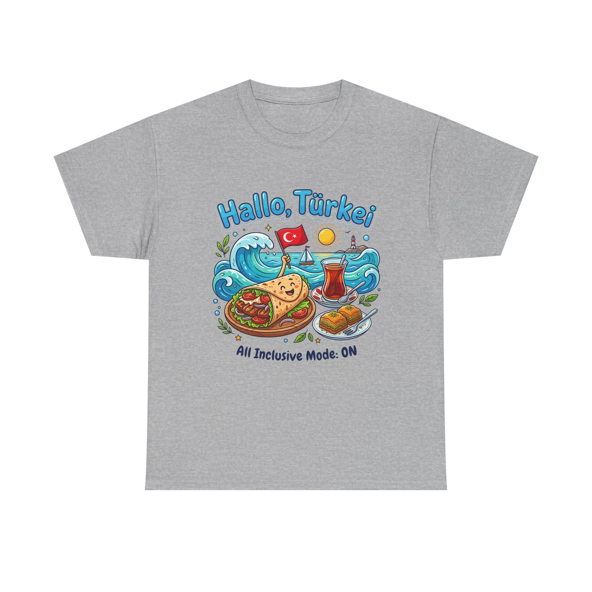Hallo Türkiye! Turkish Food & Vacation Graphic Tee — "All Inclusive Mode: ON"