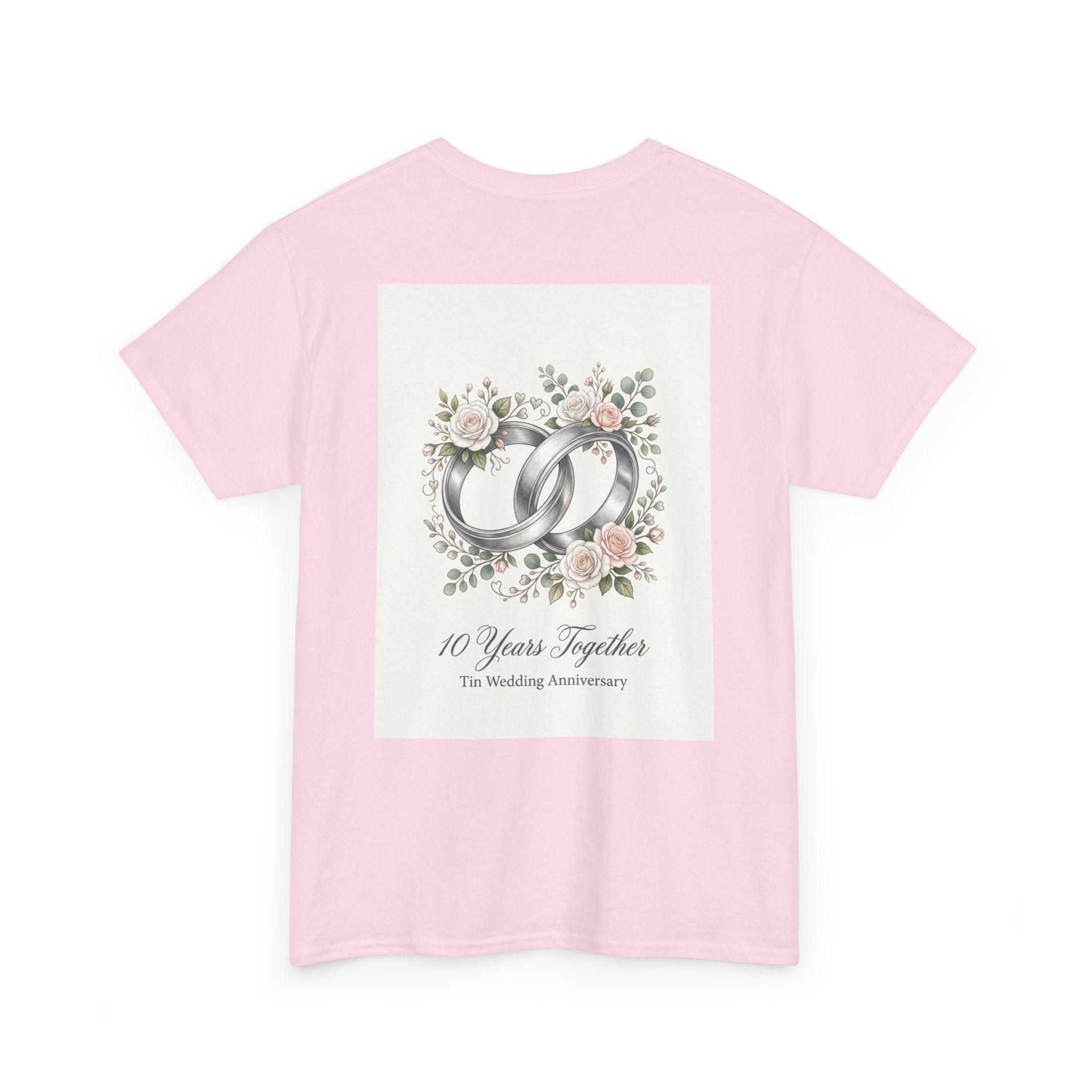 10th Wedding Anniversary Tin Rings T-Shirt — "10 Years Together" Floral Design