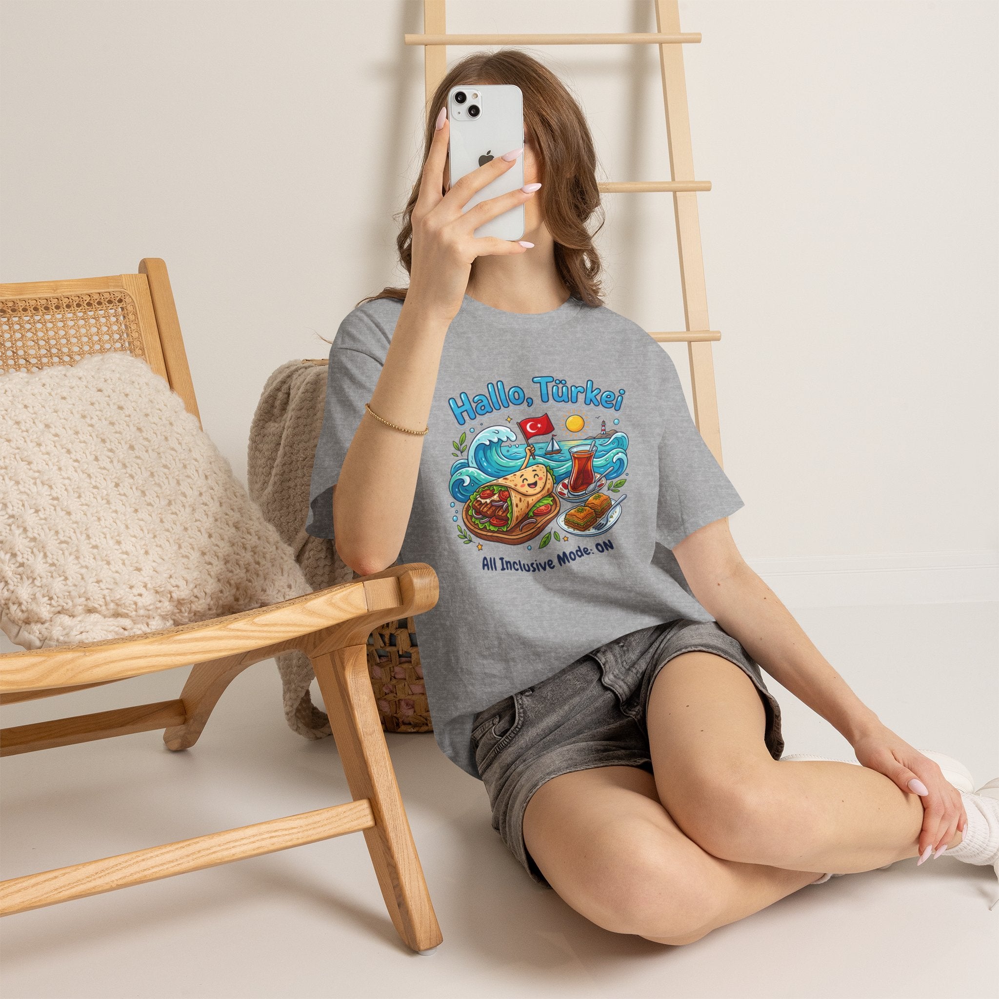 Hallo Türkiye! Turkish Food & Vacation Graphic Tee — "All Inclusive Mode: ON"