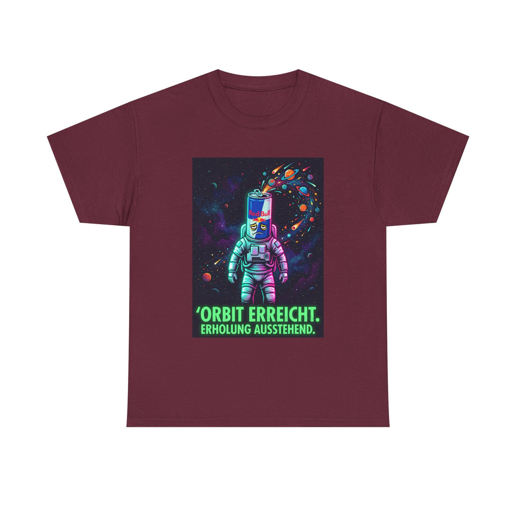 Astronaut Graphic Tee — “Orbit erreicht. Erholung ausstehend.” Neon Space Shirt