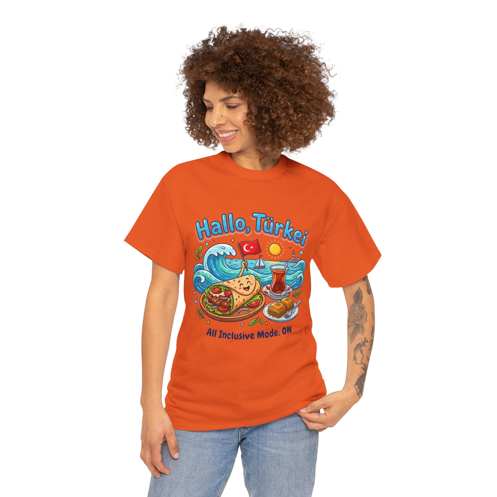 Hallo Türkiye! Turkish Food & Vacation Graphic Tee — "All Inclusive Mode: ON"