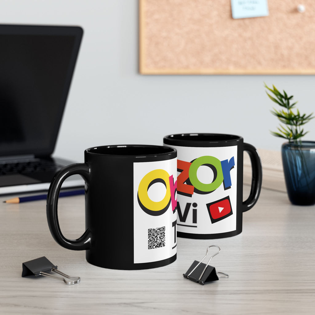 Colorful Logo Black Mug — Bold Branded Obzor TiVi Coffee Cup (11oz, 15oz)