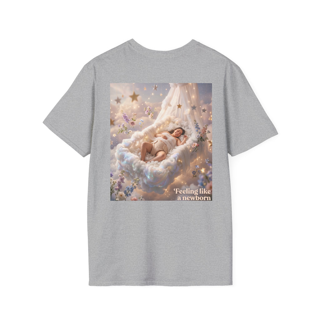 Dreamy Sleeping Angel T-Shirt — 'I Feel Like a Newborn' Cloud Art Tee