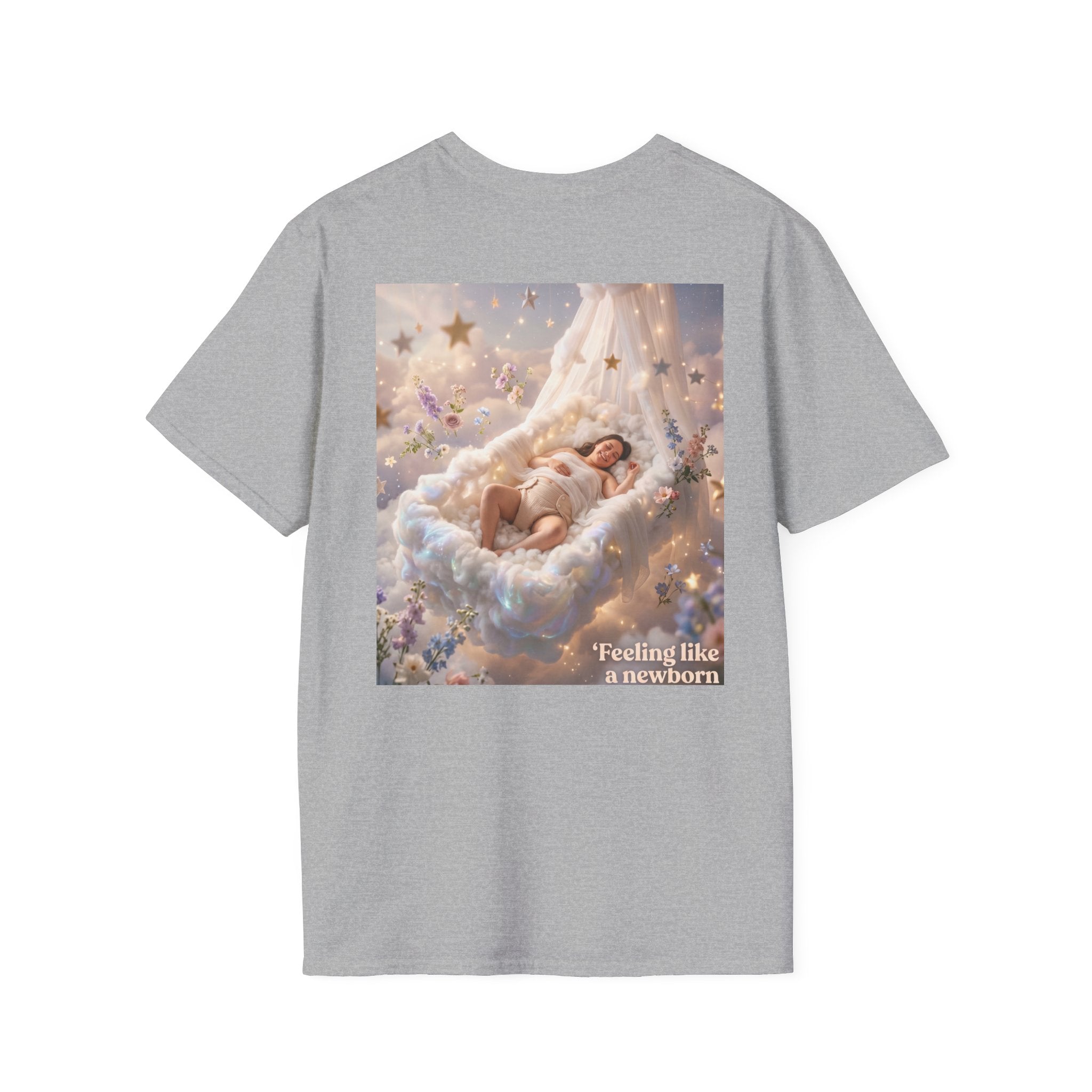 Dreamy Sleeping Angel T-Shirt — 'I Feel Like a Newborn' Cloud Art Tee