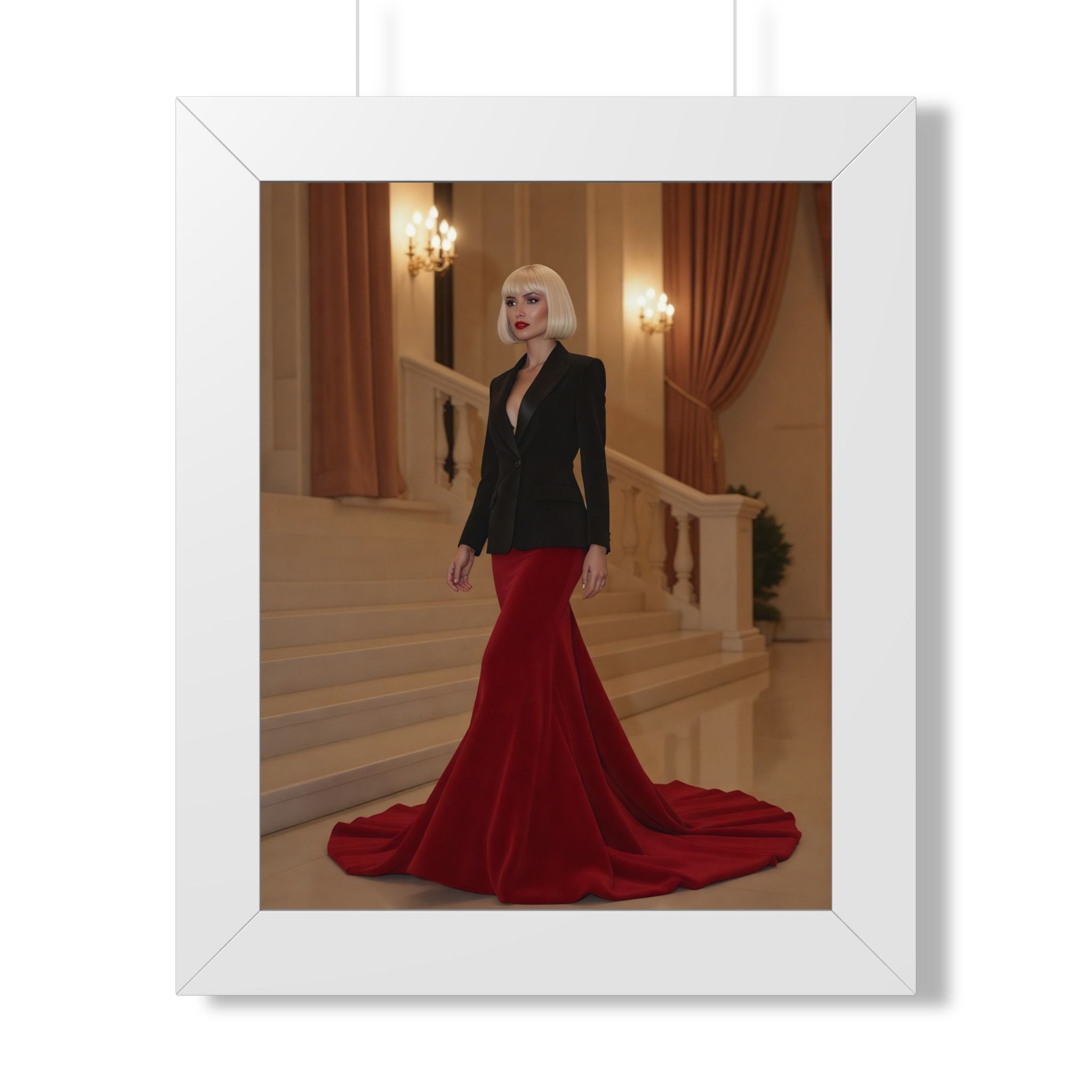 Framed Poster - Elegant Red Gown Portrait Art Print