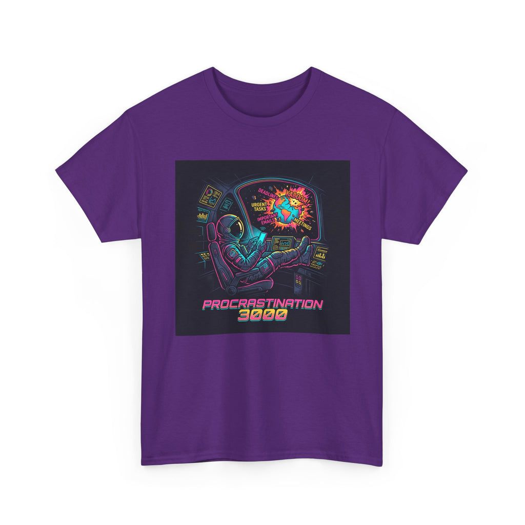 Procrastination 3000 Tee — Retro Futuristic Space Humor T-Shirt