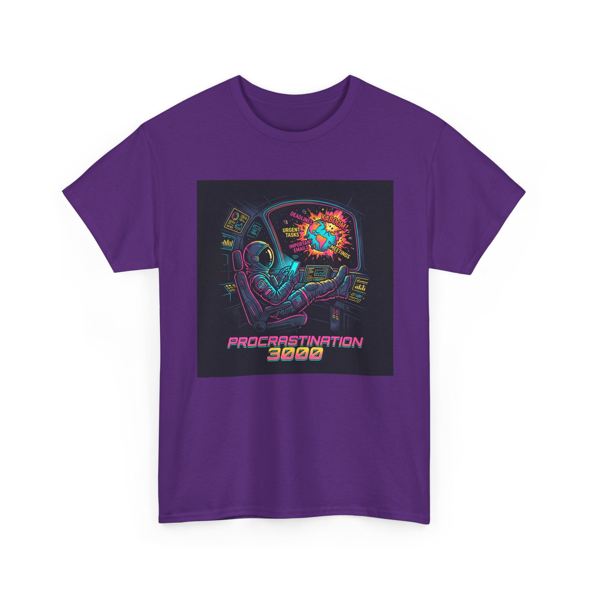 Procrastination 3000 Tee — Retro Futuristic Space Humor T-Shirt