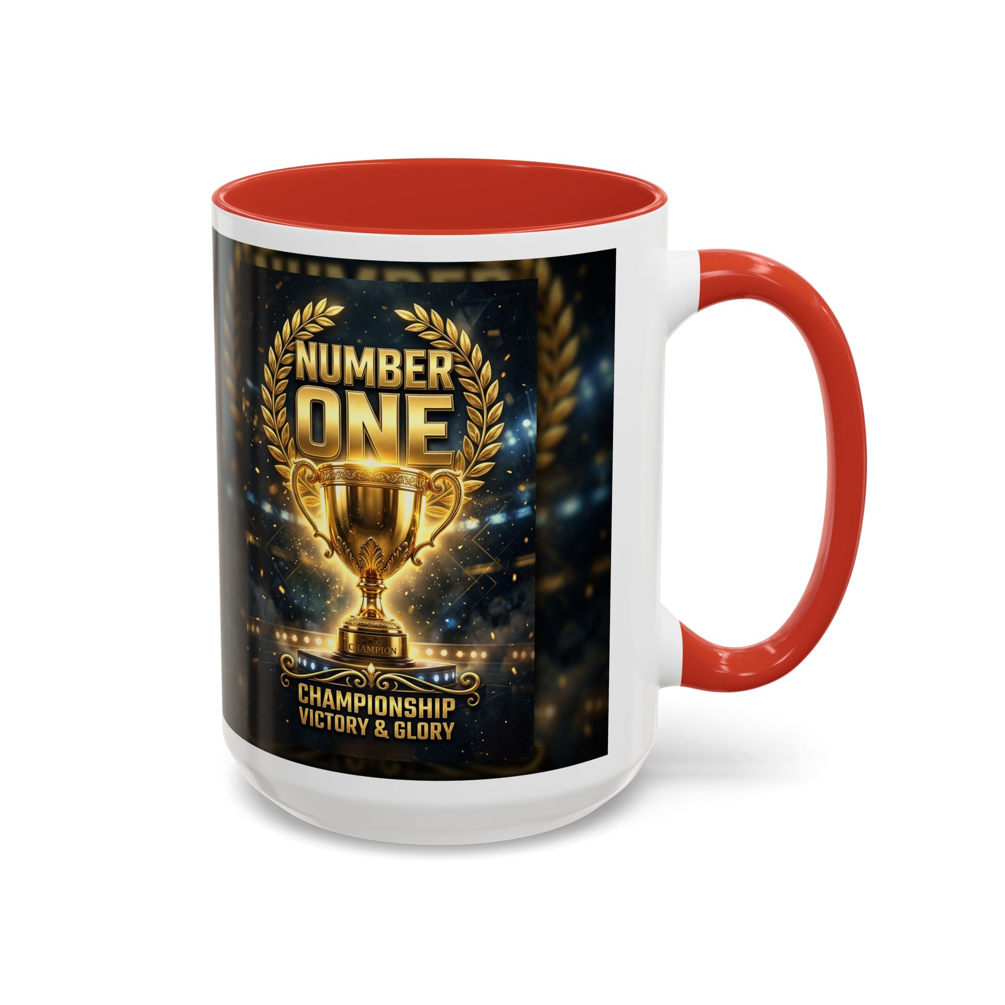 Number One Trophy Coffee Mug — Championship Victory & Glory Accent Mug