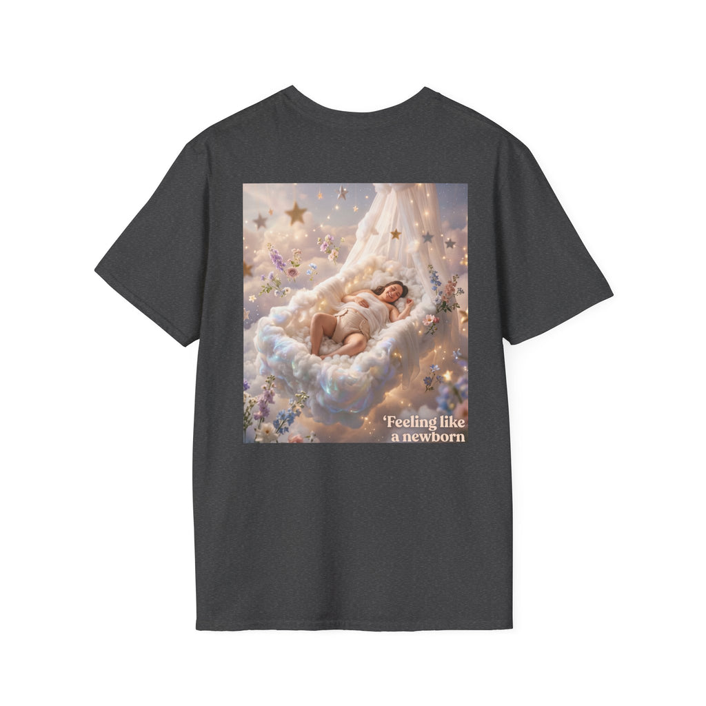 Dreamy Sleeping Angel T-Shirt — 'I Feel Like a Newborn' Cloud Art Tee