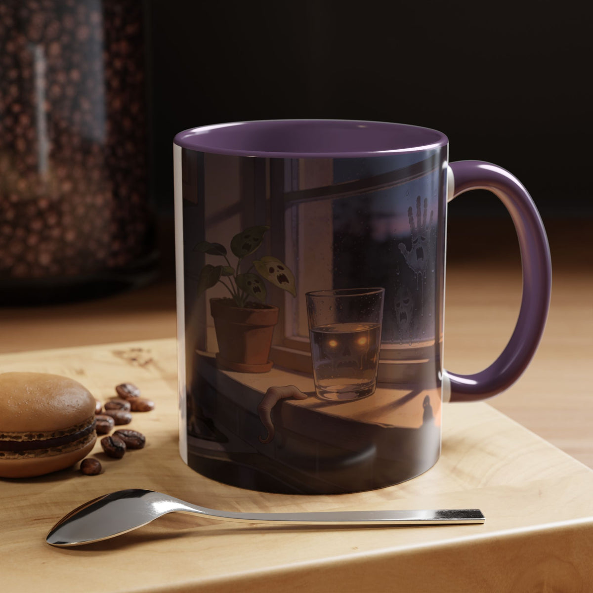 Spooky Window Handprints Mug – Halloween Ceramic Coffee Cup