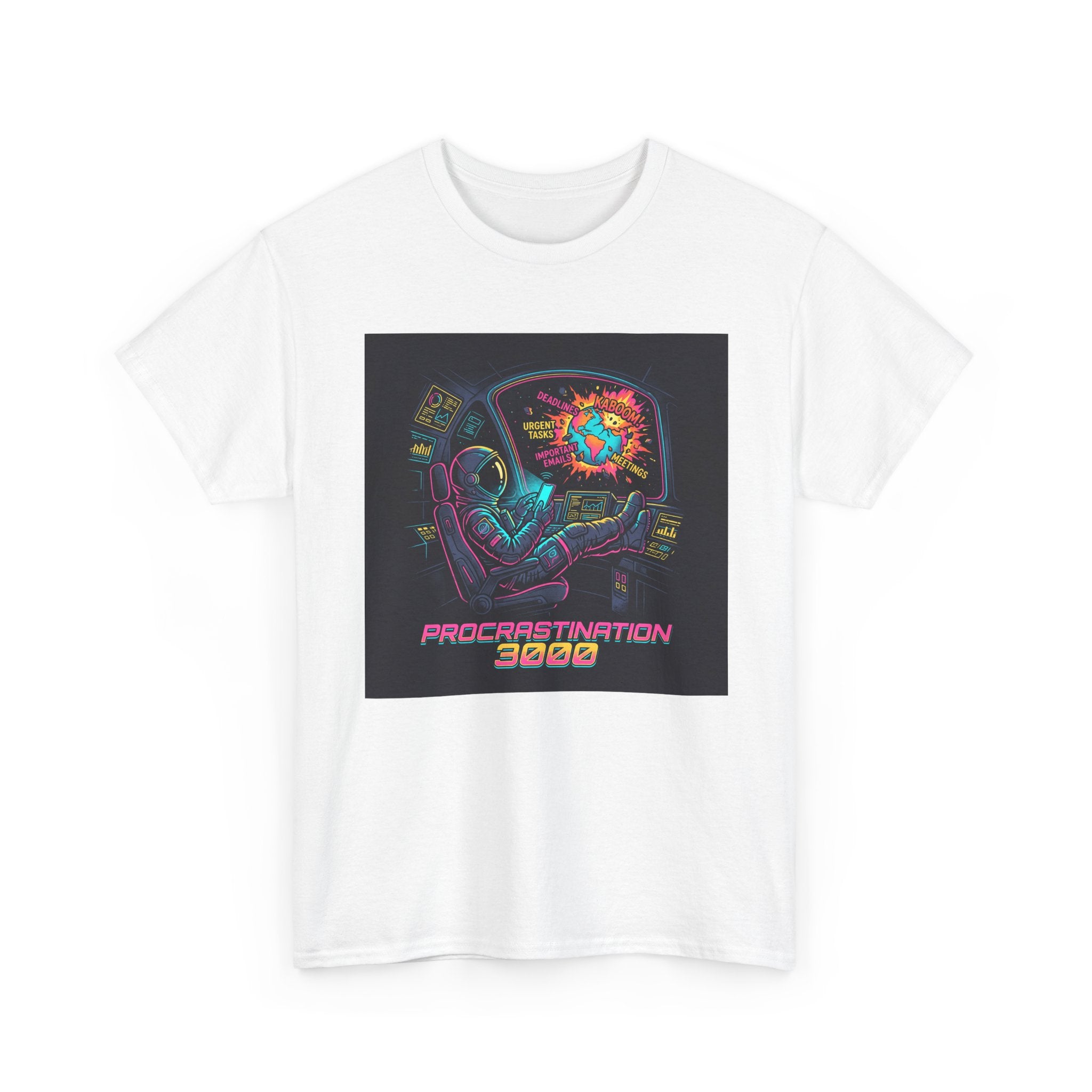 Procrastination 3000 Tee — Retro Futuristic Space Humor T-Shirt