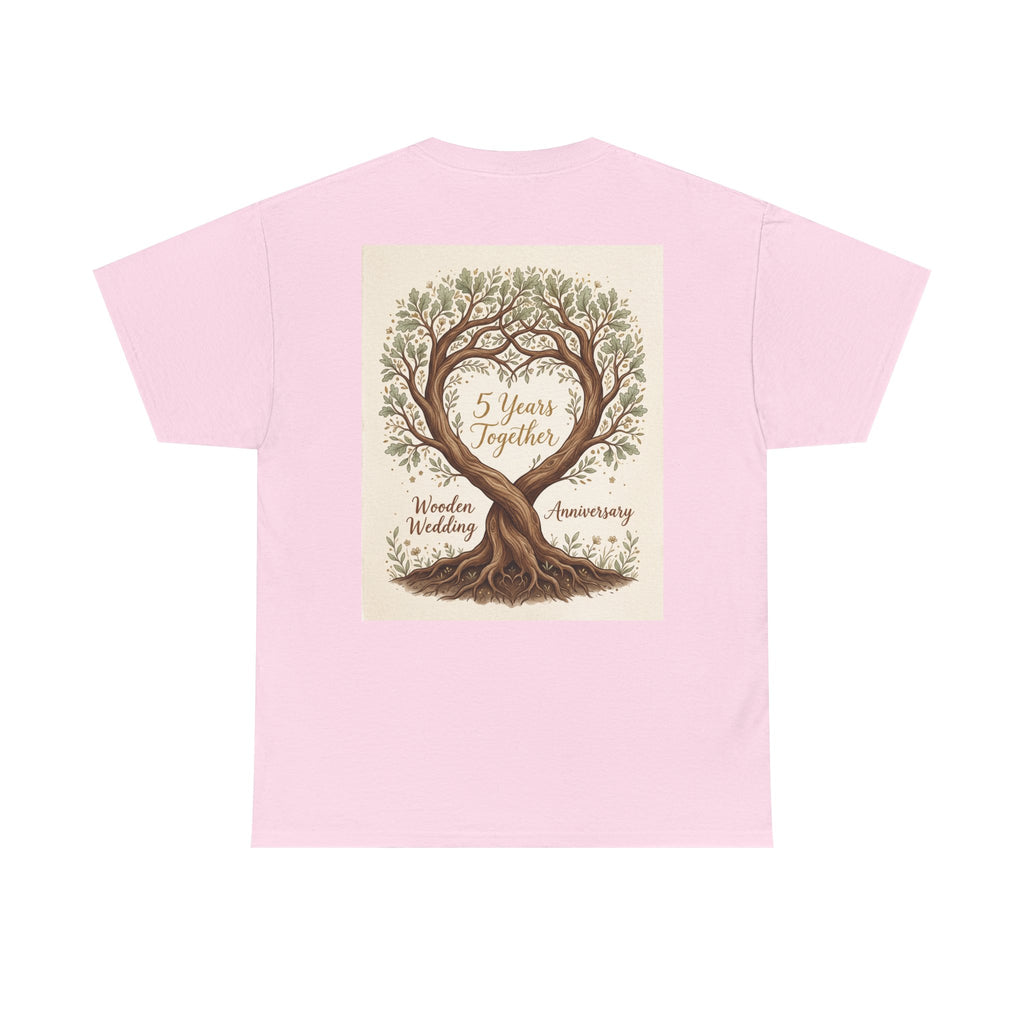 Wooden Wedding Anniversary Tee — "5 Years Together" Tree Heart Design