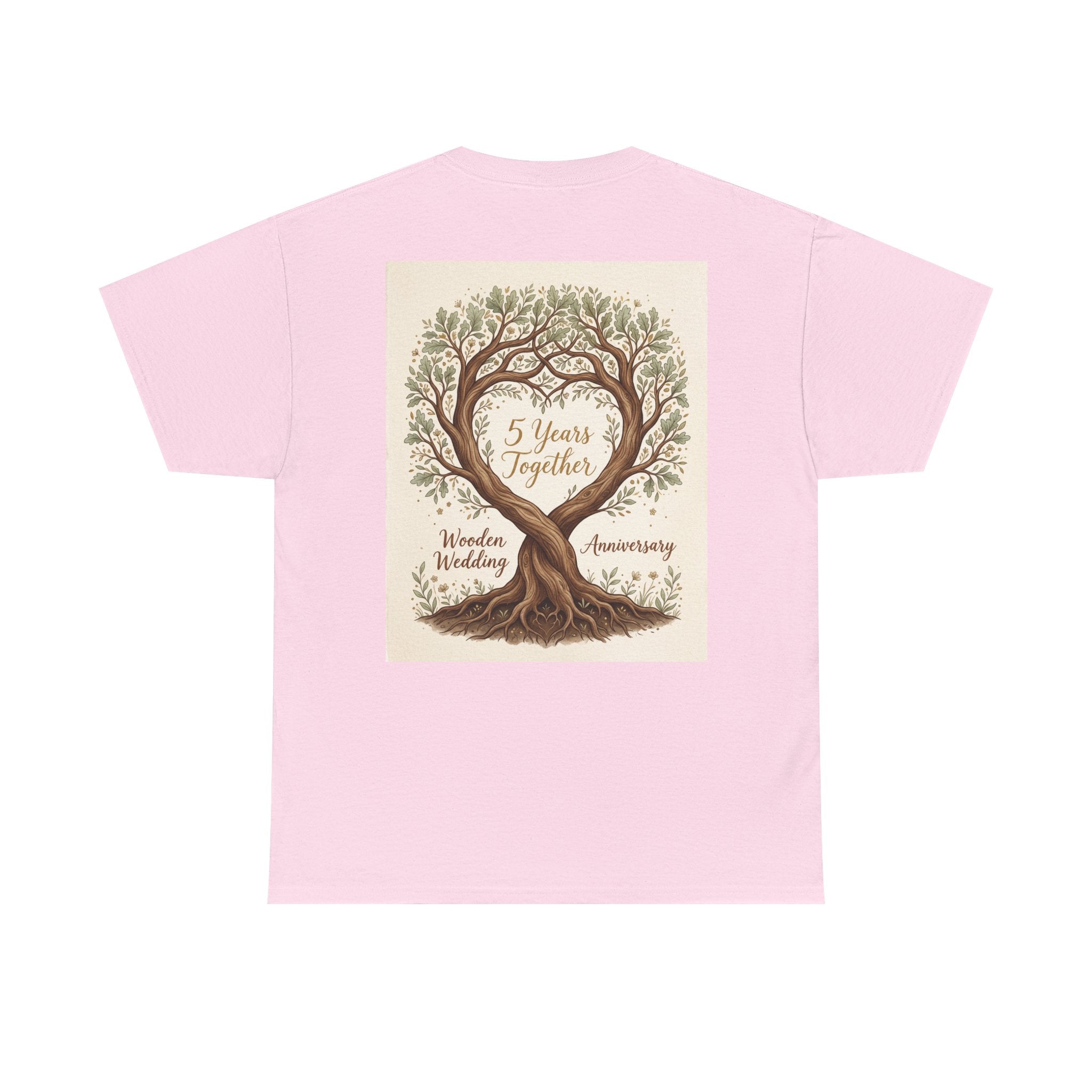 Wooden Wedding Anniversary Tee — "5 Years Together" Tree Heart Design