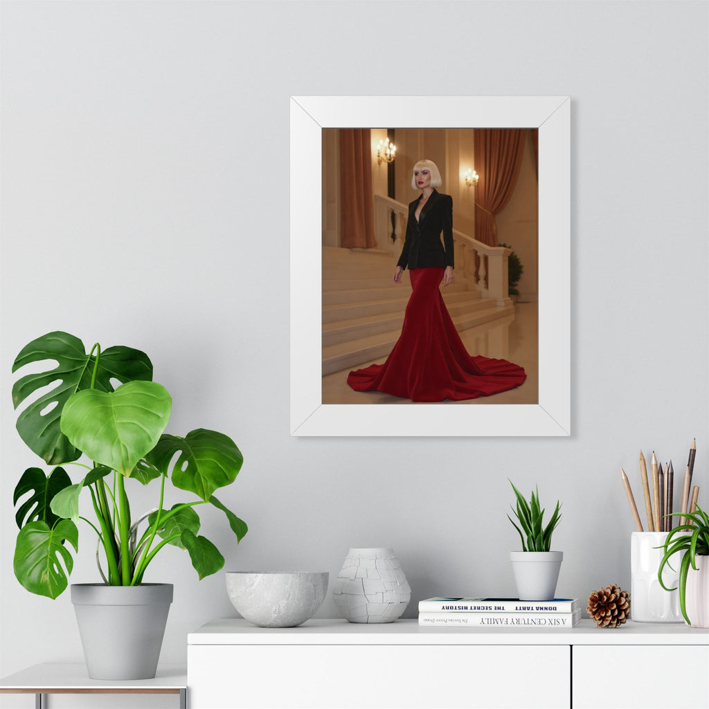 Framed Poster - Elegant Red Gown Portrait Art Print