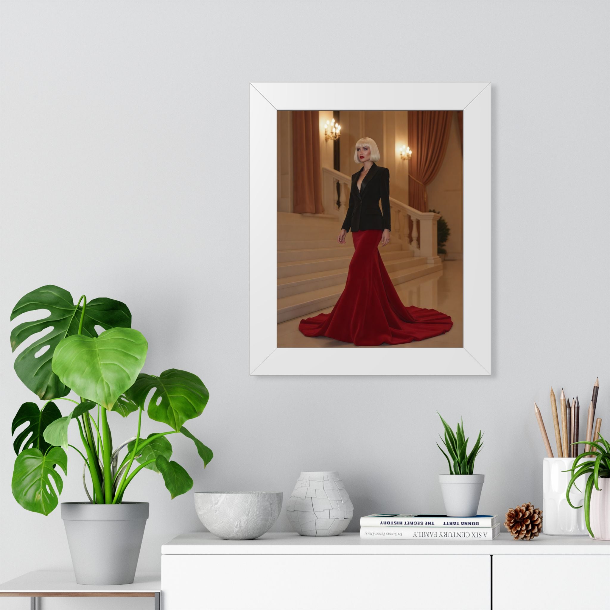Framed Poster - Elegant Red Gown Portrait Art Print