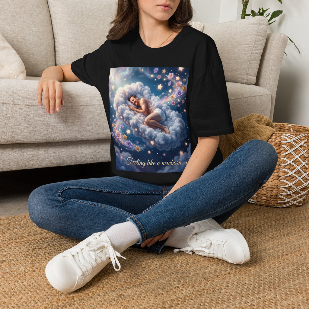 Dreamy Sleeping Angel T-Shirt — 'I Feel Like a Newborn' Cloud Art Tee