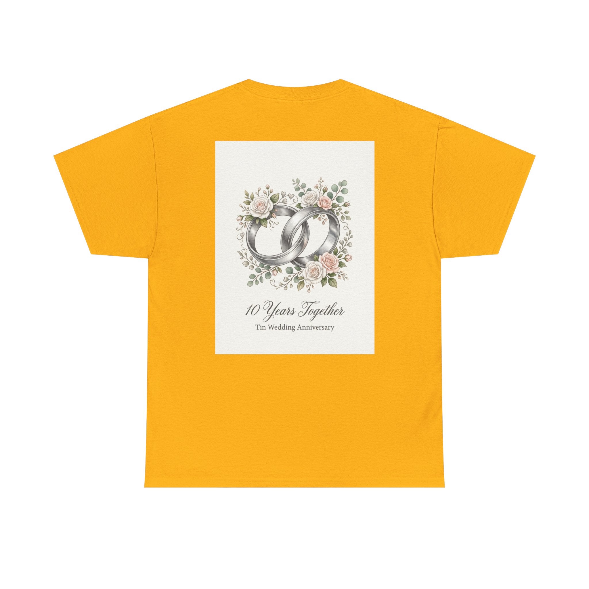 10th Wedding Anniversary Tin Rings T-Shirt — "10 Years Together" Floral Design