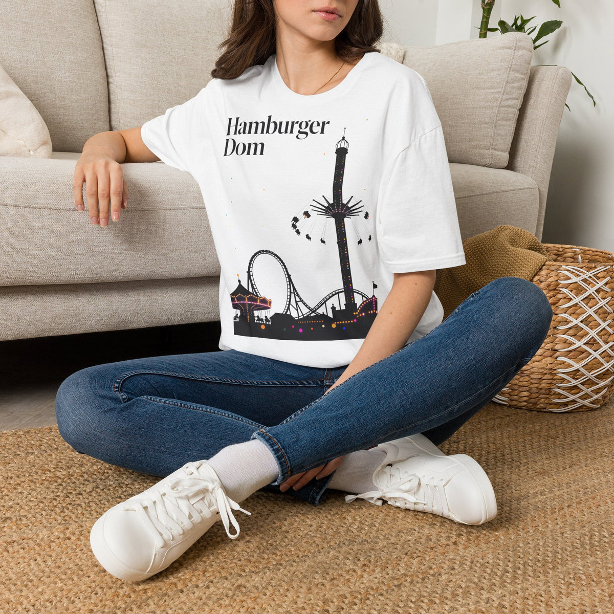 Hamburger Dom Skyline-T-Shirt – T-Shirt mit Fahrgeschäfts-Silhouette