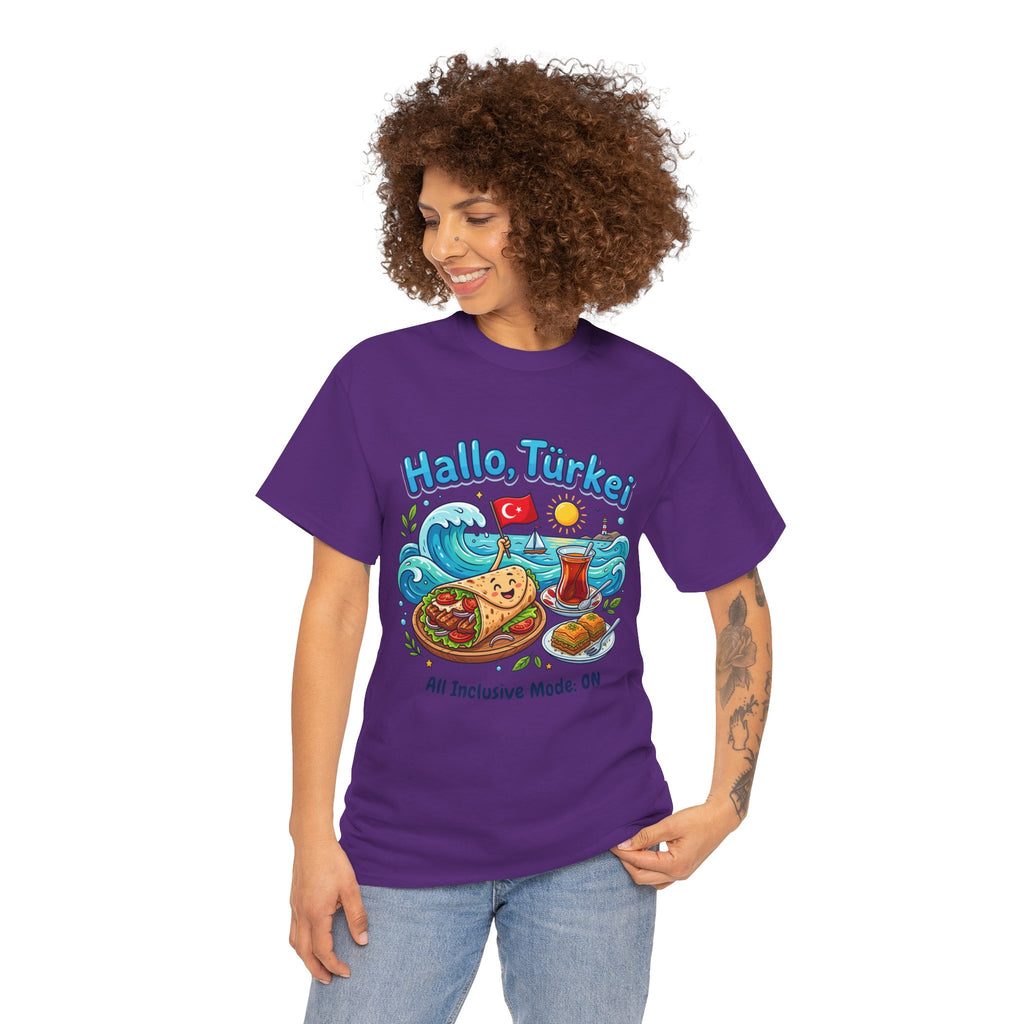 Hallo Türkiye! Turkish Food & Vacation Graphic Tee — "All Inclusive Mode: ON"
