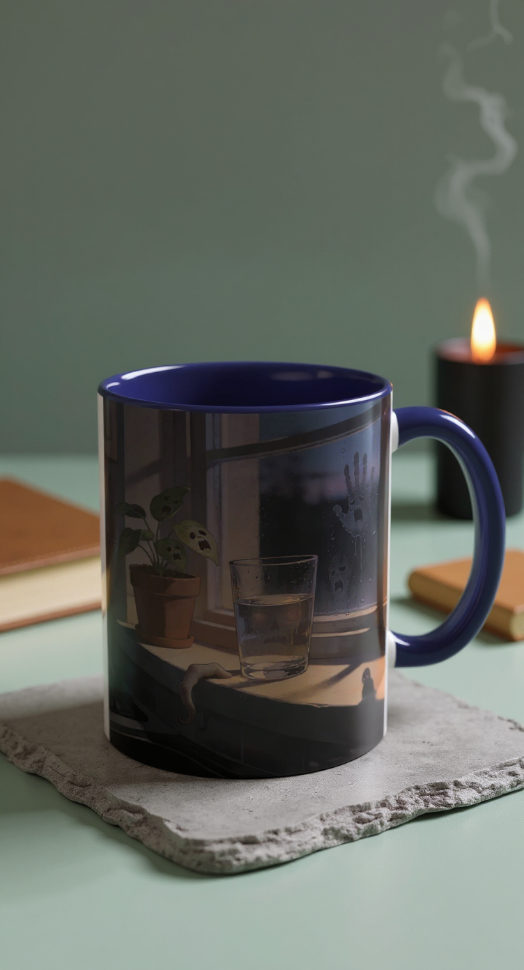 Spooky Window Handprints Mug – Halloween Ceramic Coffee Cup