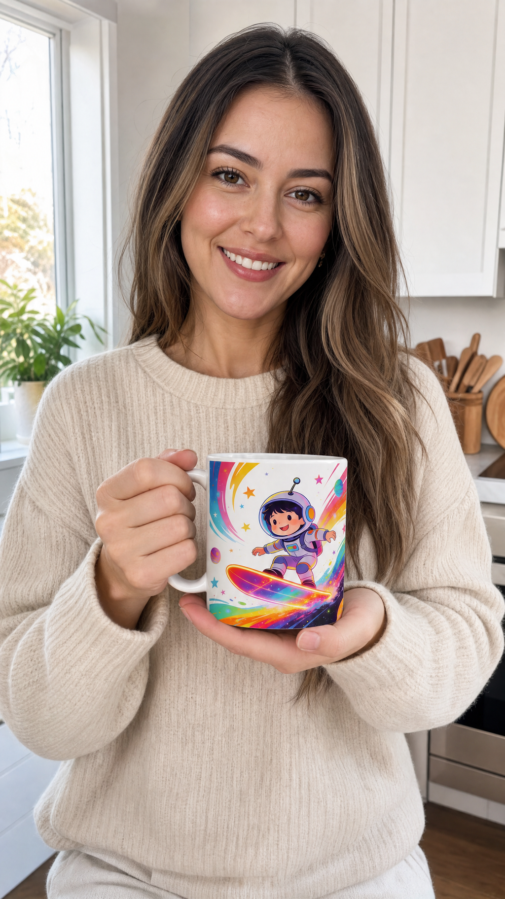 Rainbow Space Astronaut Mug — Cute Kids' Cosmic Coffee Cup (11oz, 15oz)