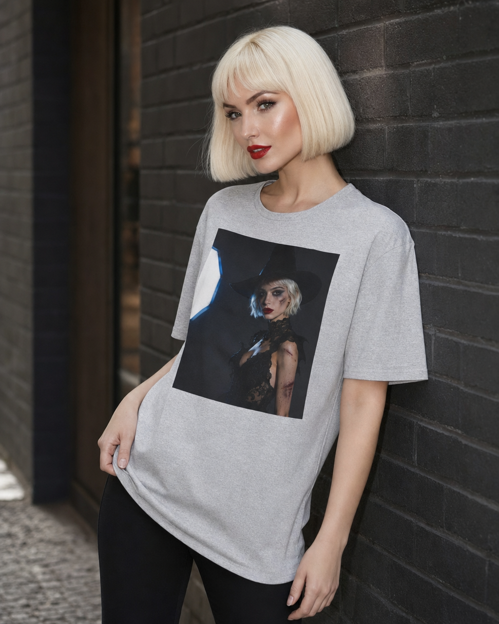 Gothic witch T-shirt with artistic witch portrait and dark Halloween design