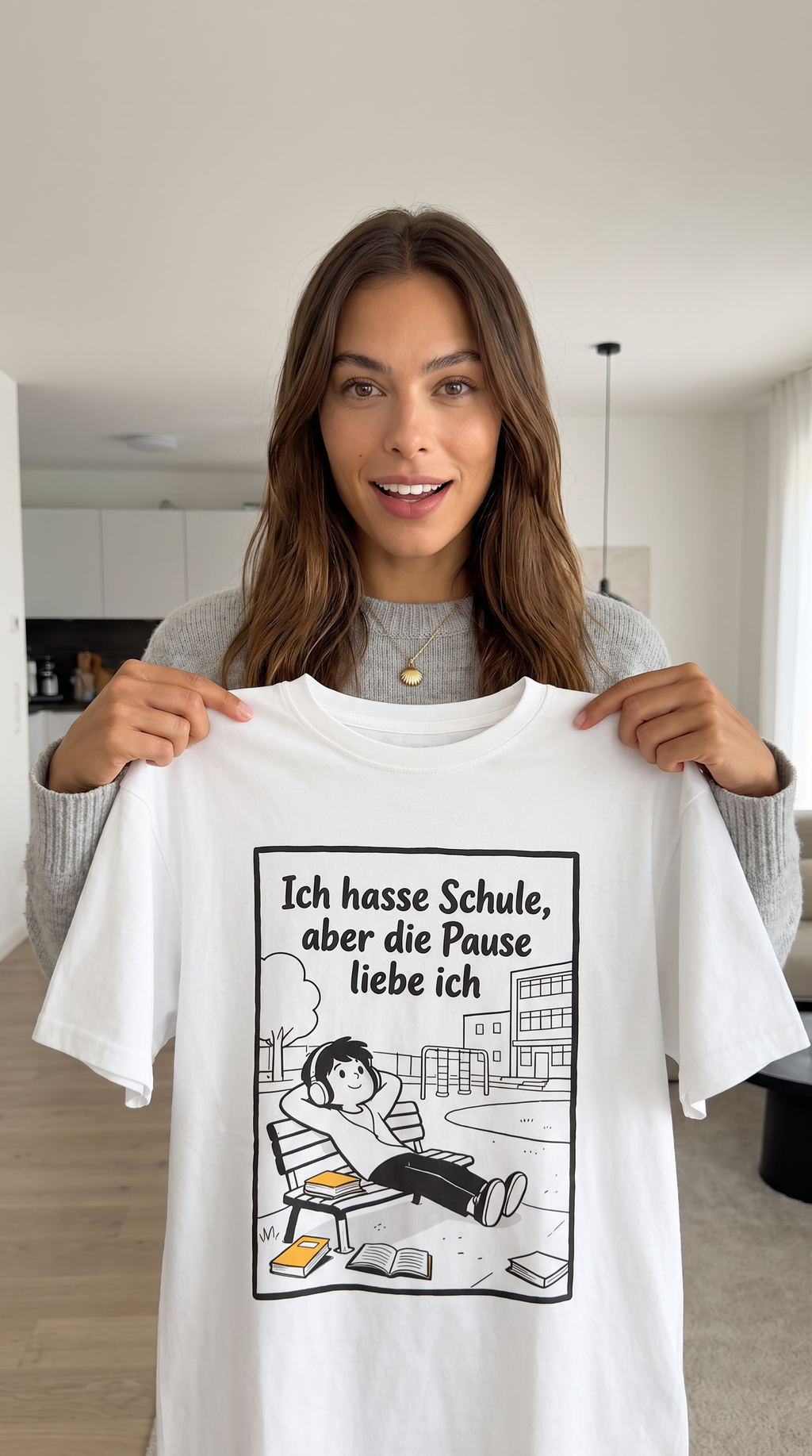 Kinder-T-Shirt – „Ich hasse Schule, aber die Pause liebe ich“ Cartoon-Schulpausen-Shirt