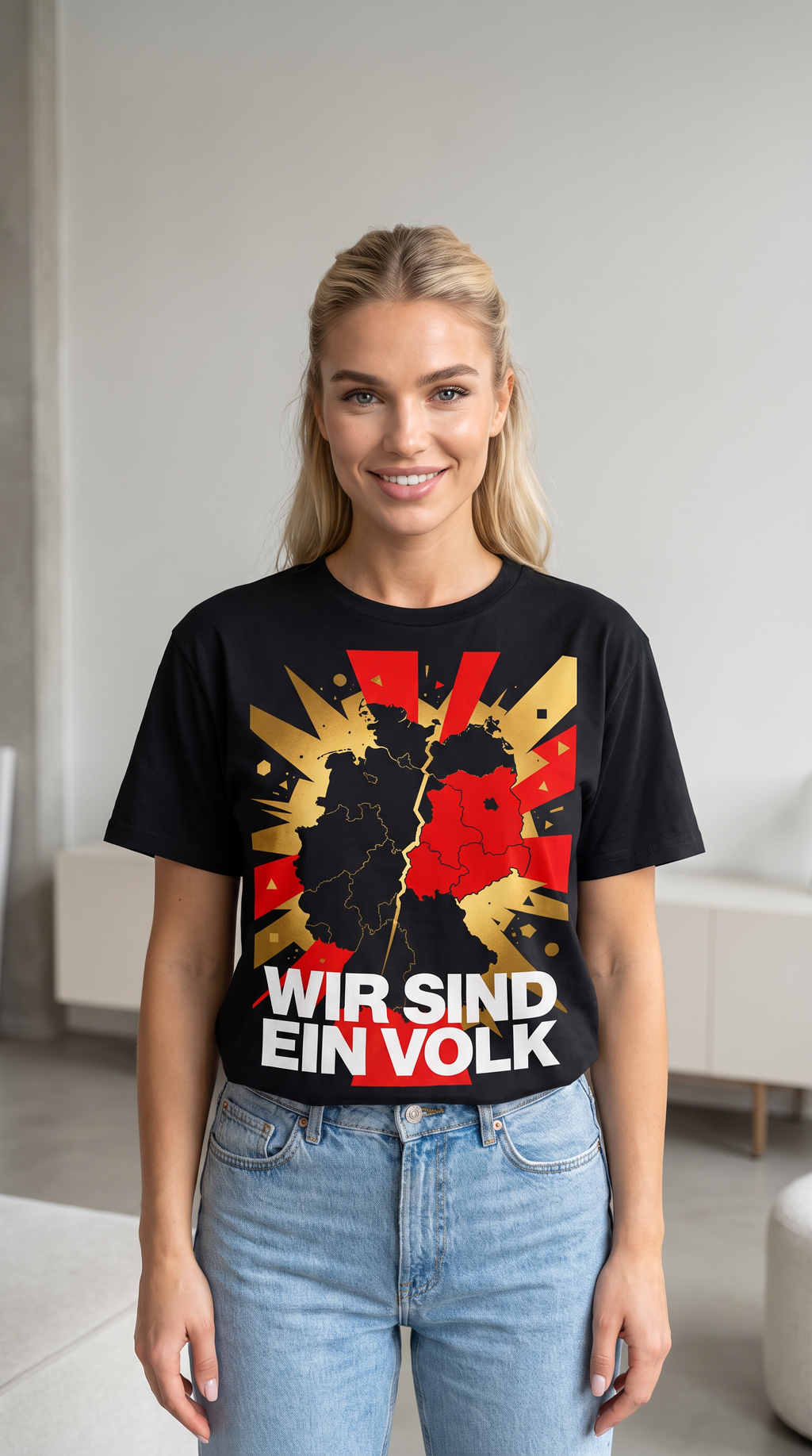 T-Shirt „WIR SIND EIN VOLK“ - Erinnerung, Retro‑Poster‑Style