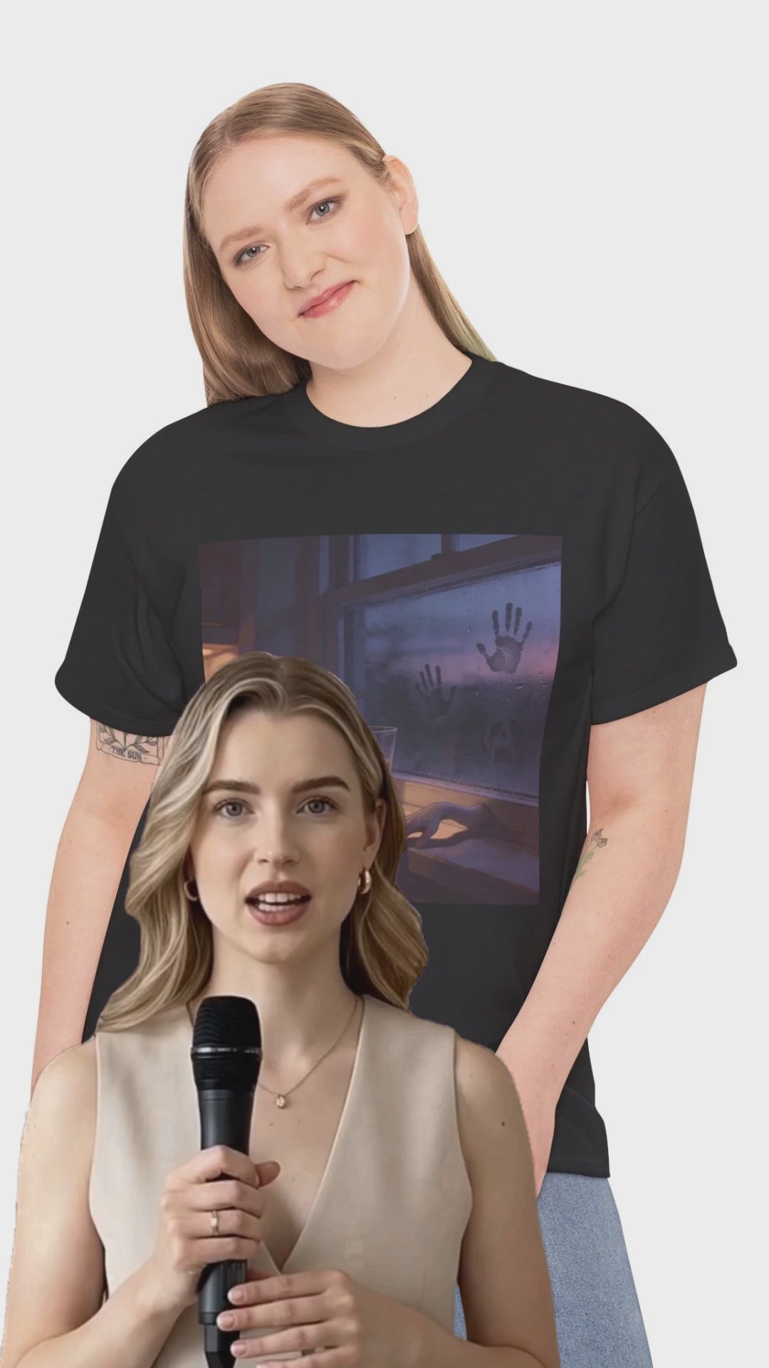 Stimmungsvolles Twilight-Fenster T-Shirt – Cozy Sunset Grafik-Shirt