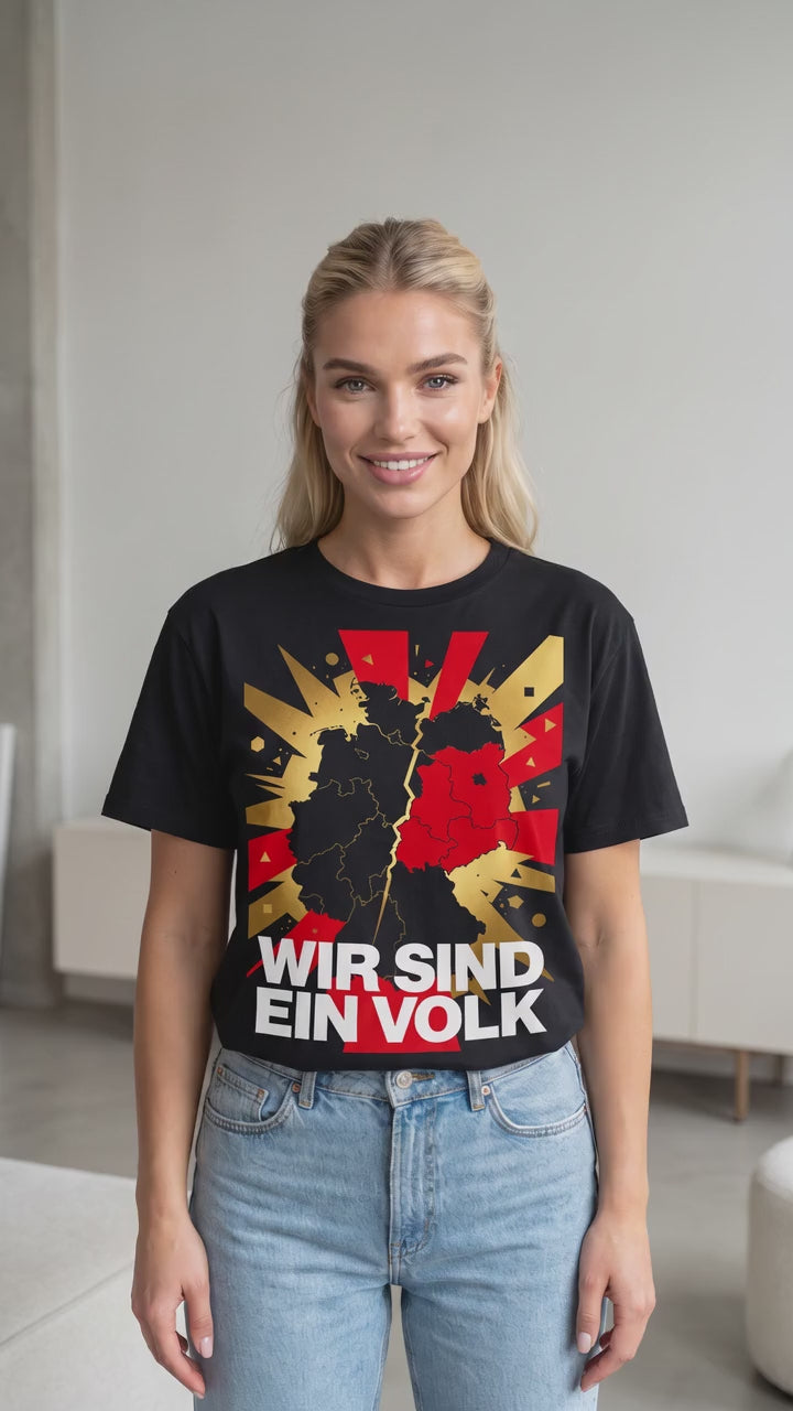 T-Shirt „WIR SIND EIN VOLK“ - Erinnerung, Retro‑Poster‑Style
